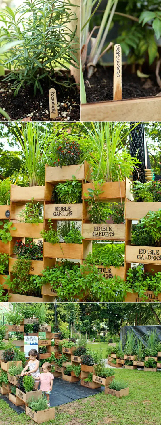 Wooden Crate Planter Tower Wall